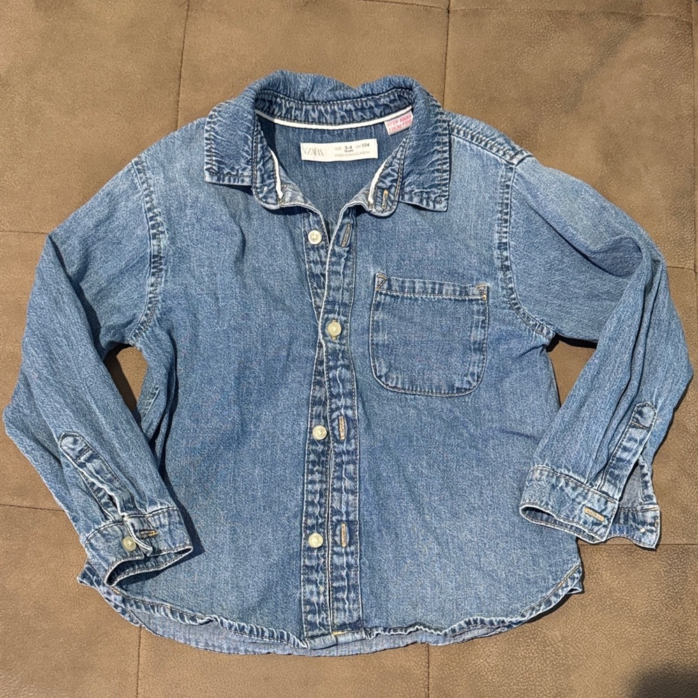 Zara Kids Light Blue Denim Button-Front Jacket